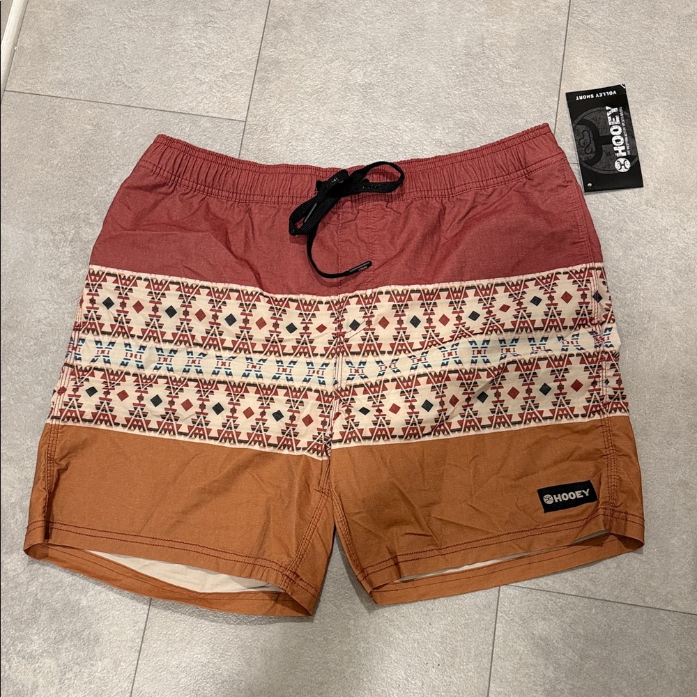 Hooey Red and Tan Patterned Shorts